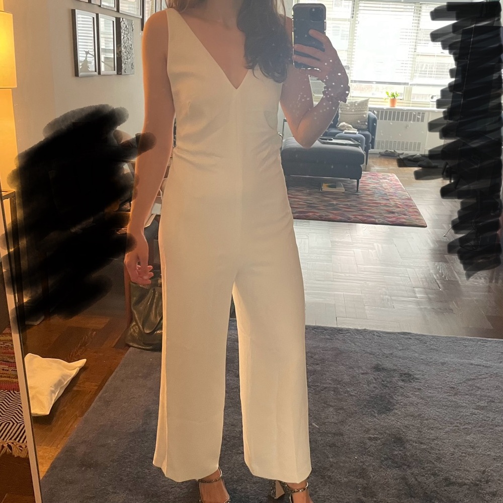 Halston Ivory Open-Back Jumpsuit